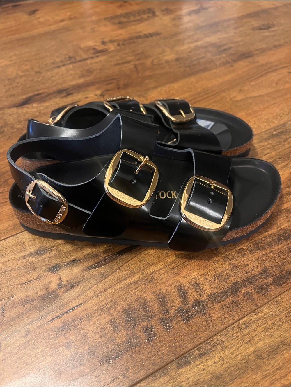 Birkenstock Unisex Milano Big Buckle Natural Leather Patent High Shine Black